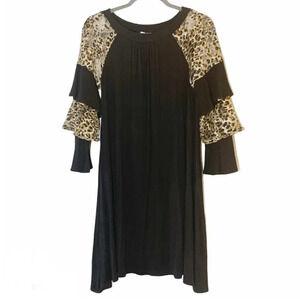 Emerald Leopard Lace‎ Detail Ruffle Sleeve Dress S